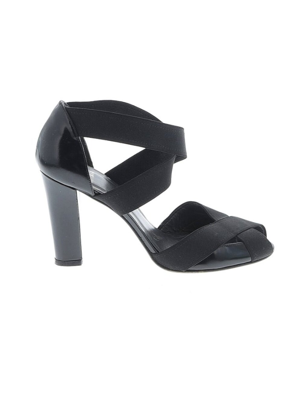 Stuart Weitzman Women's "Midexter" Black Patent Leather Strappy Sandals-6-1/2